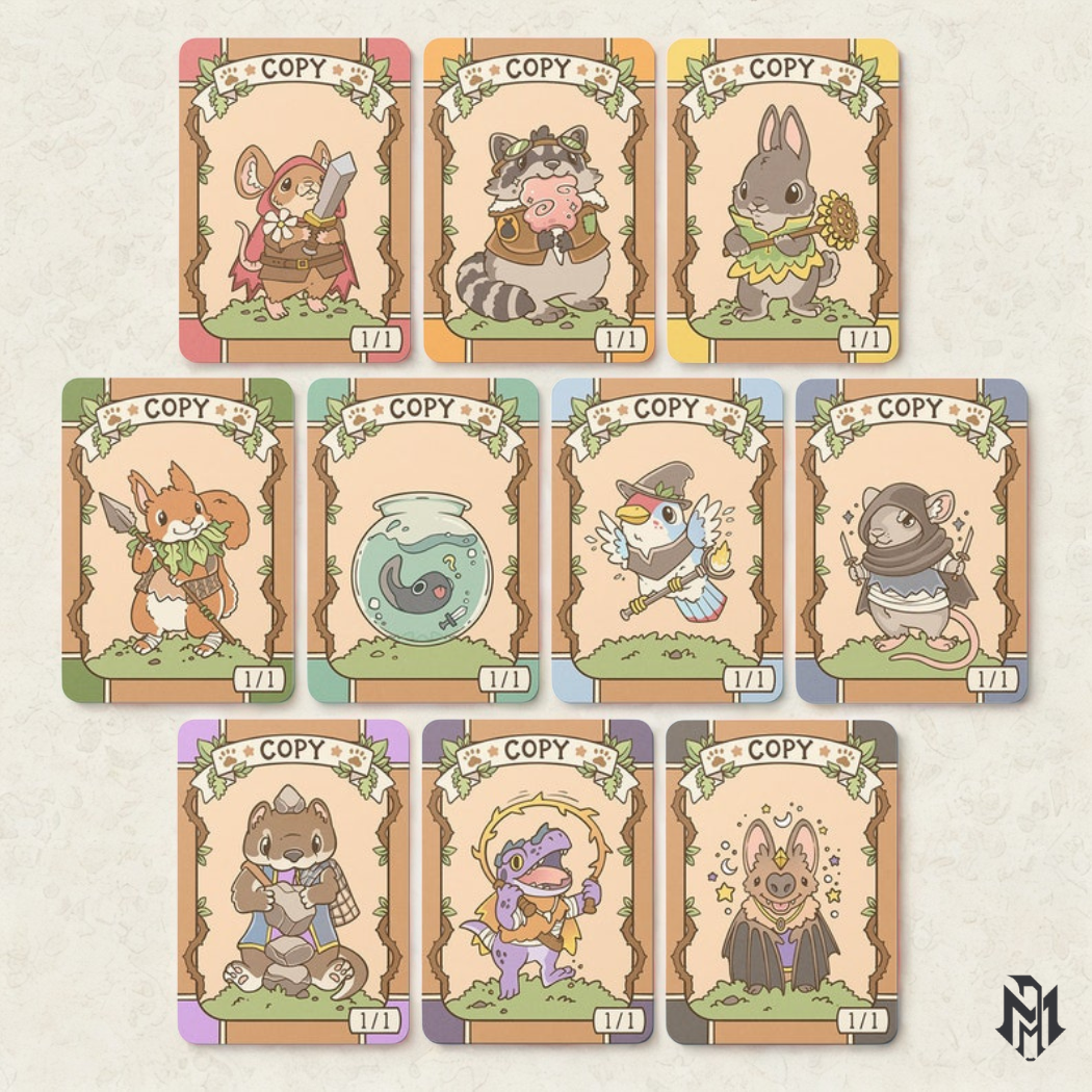 Set of 10 Bloomburrow 1/1 Copy Tokens // Illustrated Cards for Magic the Gathering