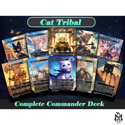 Arahbo Cat Tribal EDH Proxy Deck | Anime Custom Art, Foil Options, Budget MTG Commander Deck + 9 Chibi Tokens