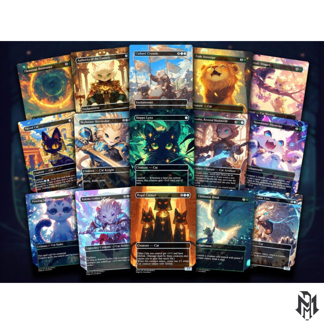 Arahbo Cat Tribal EDH Proxy Deck | Anime Custom Art, Foil Options, Budget MTG Commander Deck + 9 Chibi Tokens