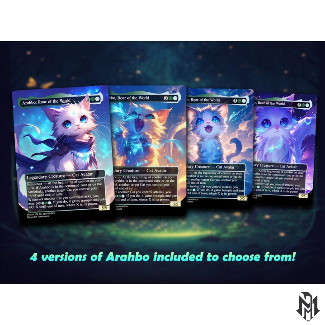 Arahbo Cat Tribal EDH Proxy Deck | Anime Custom Art, Foil Options, Budget MTG Commander Deck + 9 Chibi Tokens