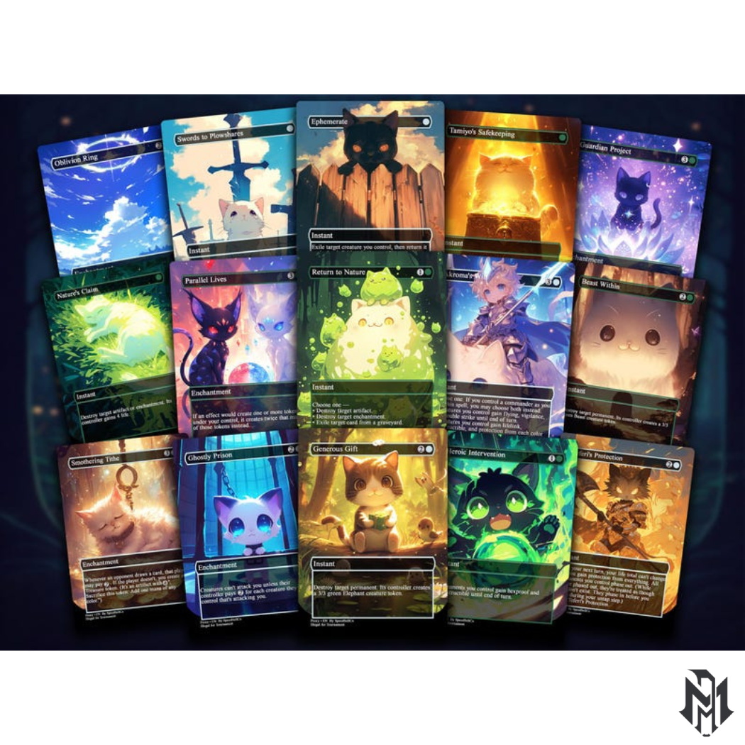 Arahbo Cat Tribal EDH Proxy Deck | Anime Custom Art, Foil Options, Budget MTG Commander Deck + 9 Chibi Tokens